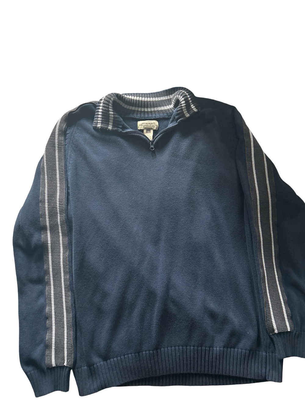 American Rag Navy Half-Zip Sweater with Gray Stripe Accents